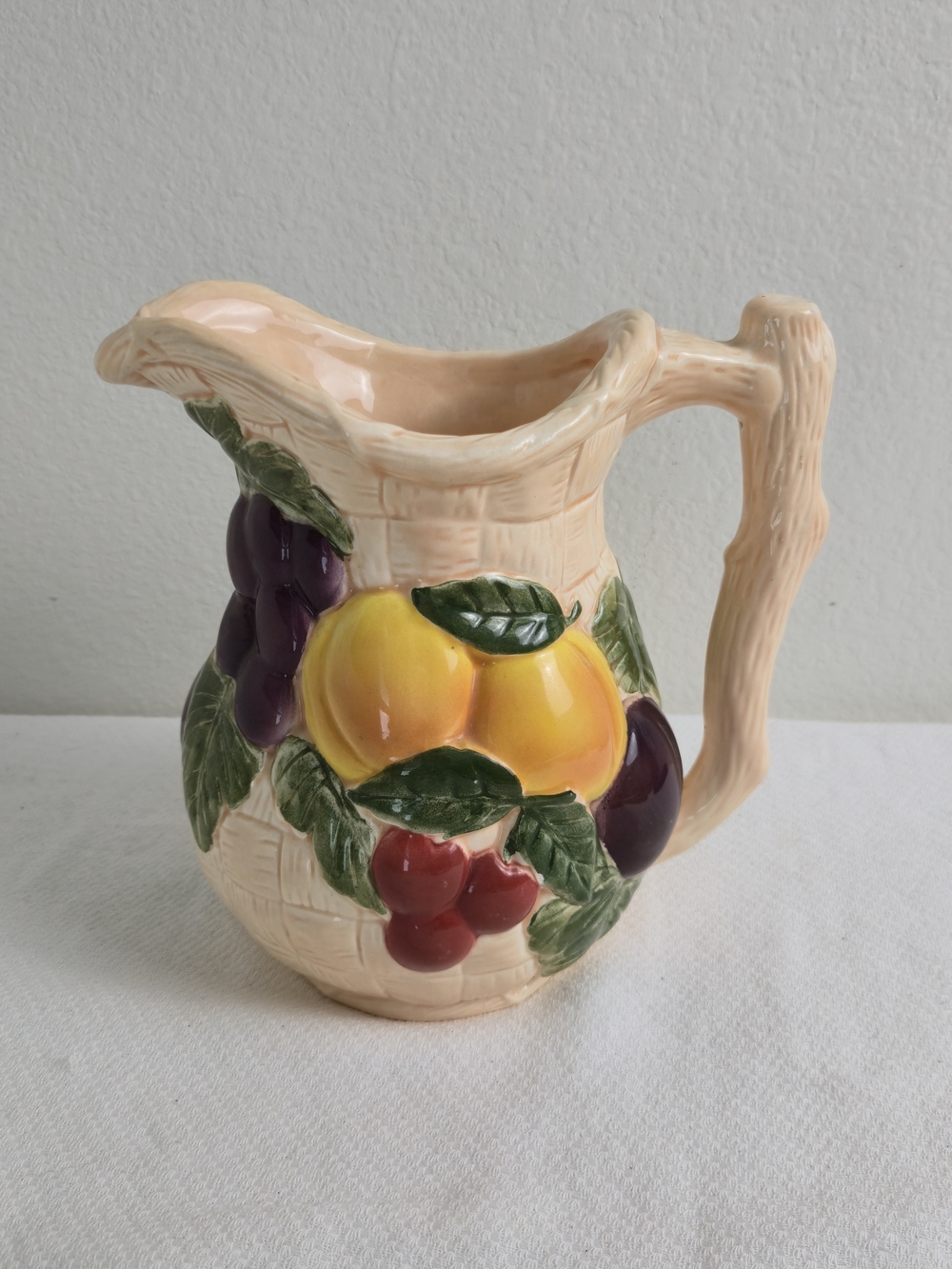 Vintage Avon Ceramic Fruit Pitcher Basket Weave Relief Cottagecore